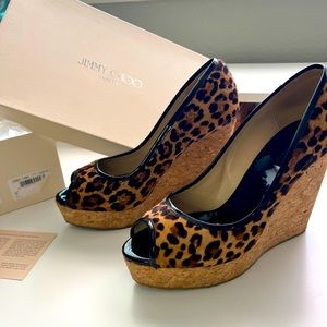 Jimmy Choo Sz 40 Leopard Print Platform Wedges